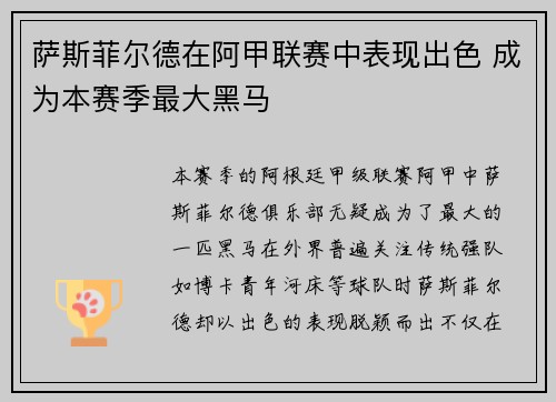 萨斯菲尔德在阿甲联赛中表现出色 成为本赛季最大黑马